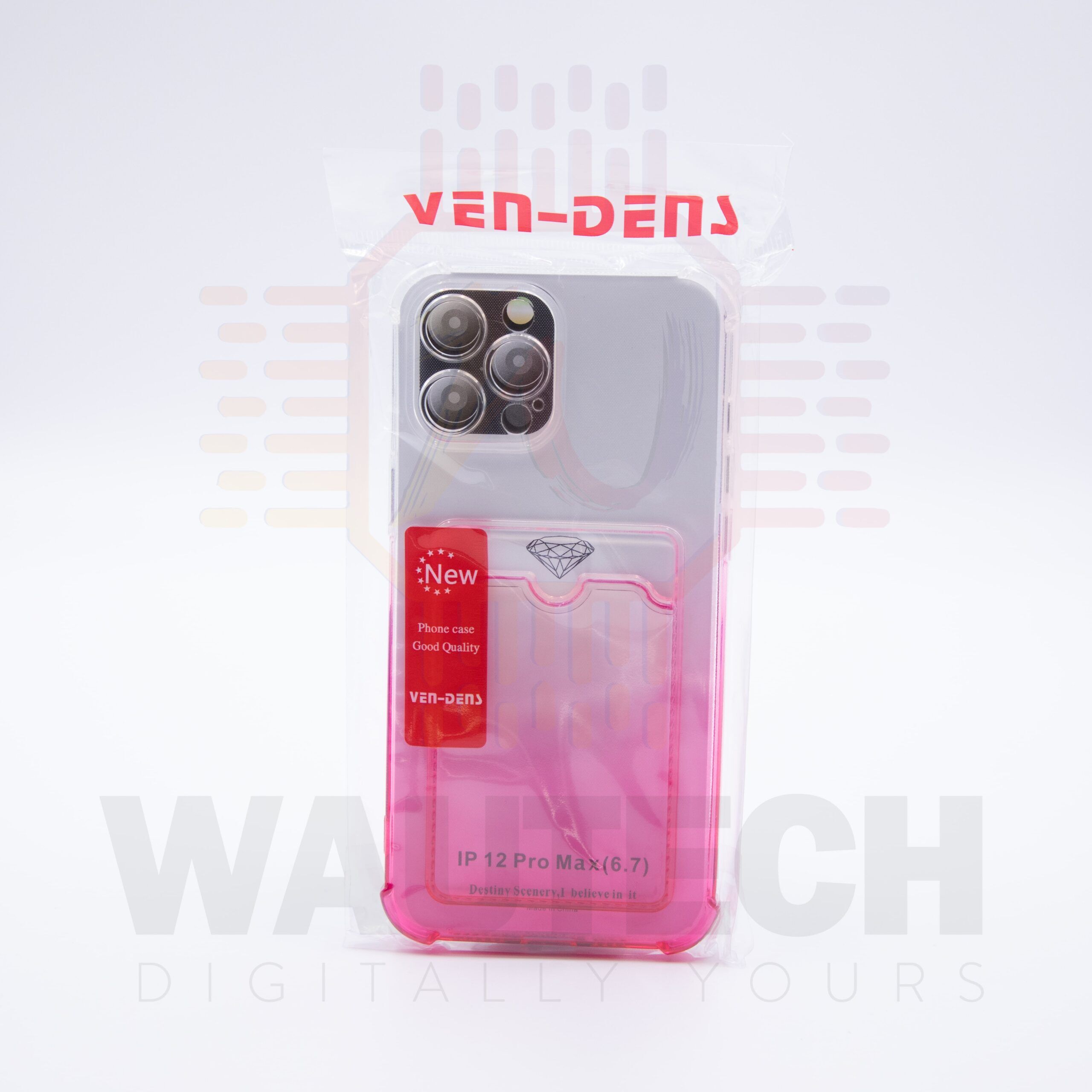 VEN-DENS-Apple-iPhone-12-Pro-Max-6.7-Case-with-Card-Slot-Pink-Clear-Back-Wautech-Peterborough