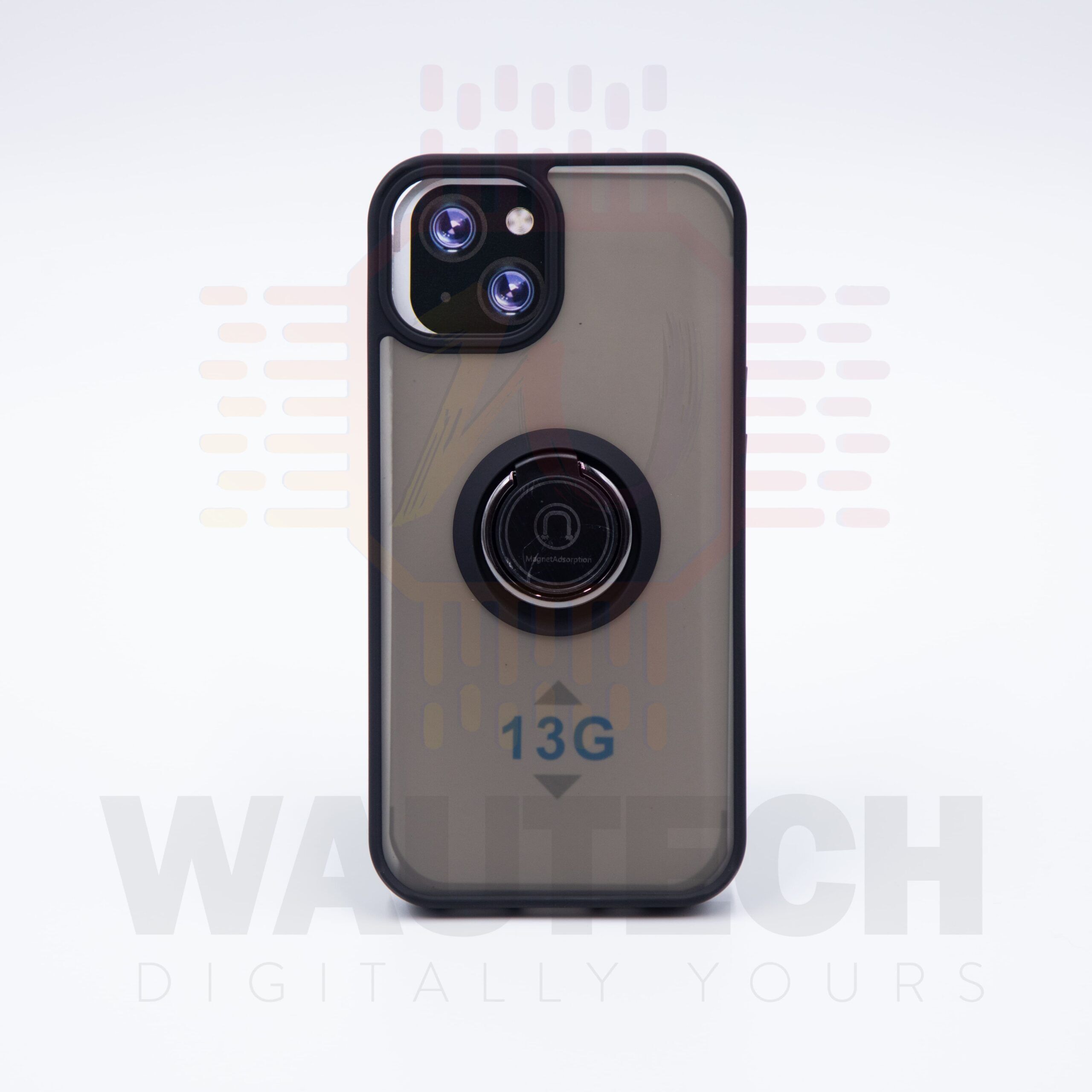 Apple iPhone 13 Matte Clear Magnetic Shockproof Ring Holder Hard Case Cover – Black1 - Wautech Peterborough
