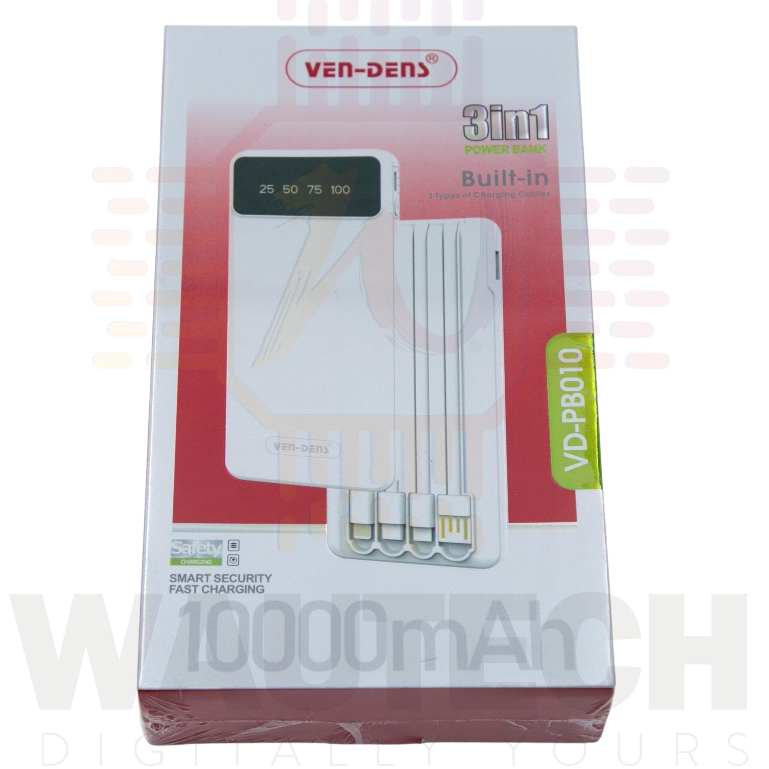 Ven-Dens 3in1 HQ Power Bank with Display 10000mAh - White1 (VD-PB010) - Wautech Ven-Dens 3in1 HQ Power Bank with Display 10000mAh - White1 (VD-PB010) - Wautech