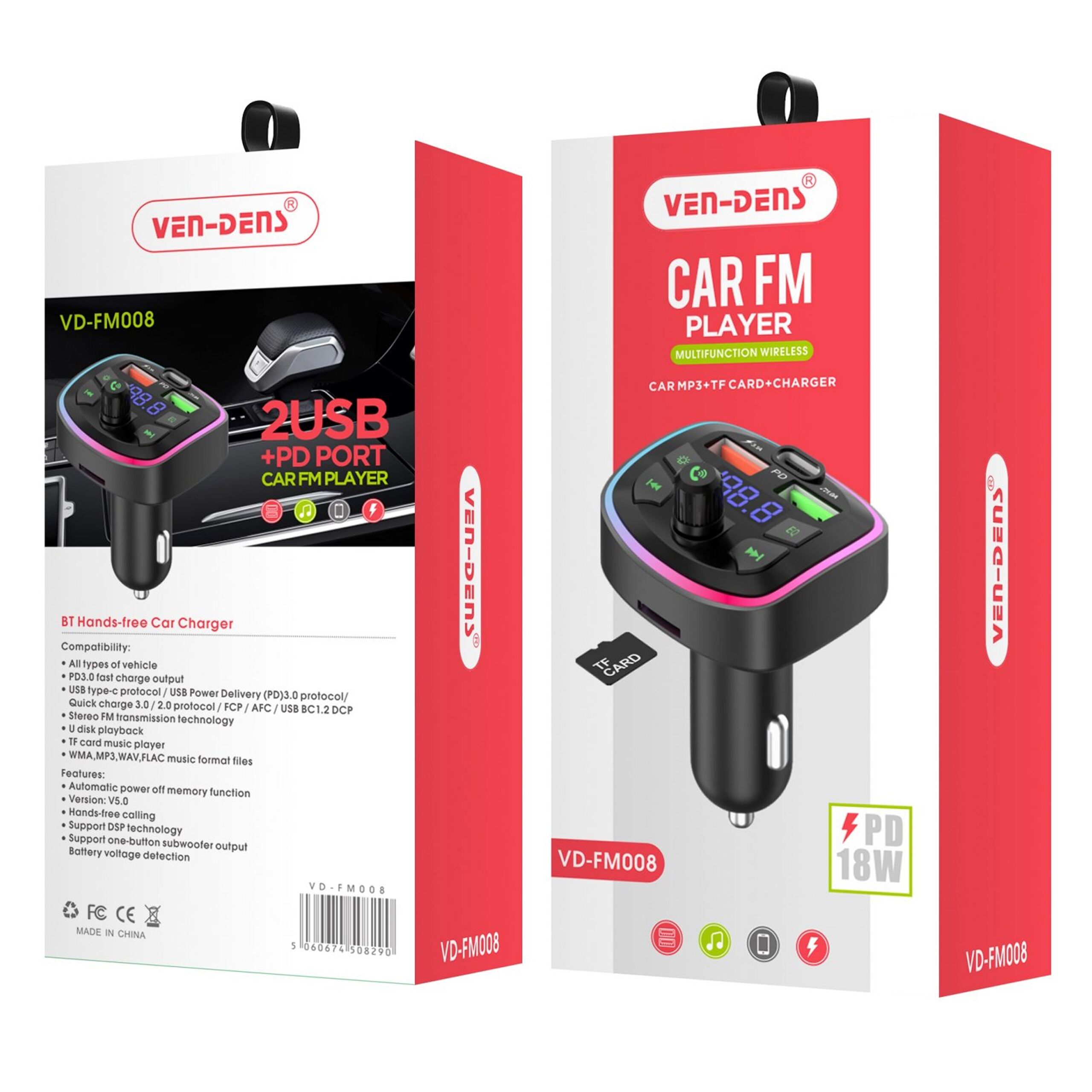 VEN-DENS Car FM Transmitter Music Player PD-18W 2USB + PD Port11 (VD-FM008) VEN-DENS Car FM Transmitter Music Player PD-18W 2USB + PD Port11 (VD-FM008)