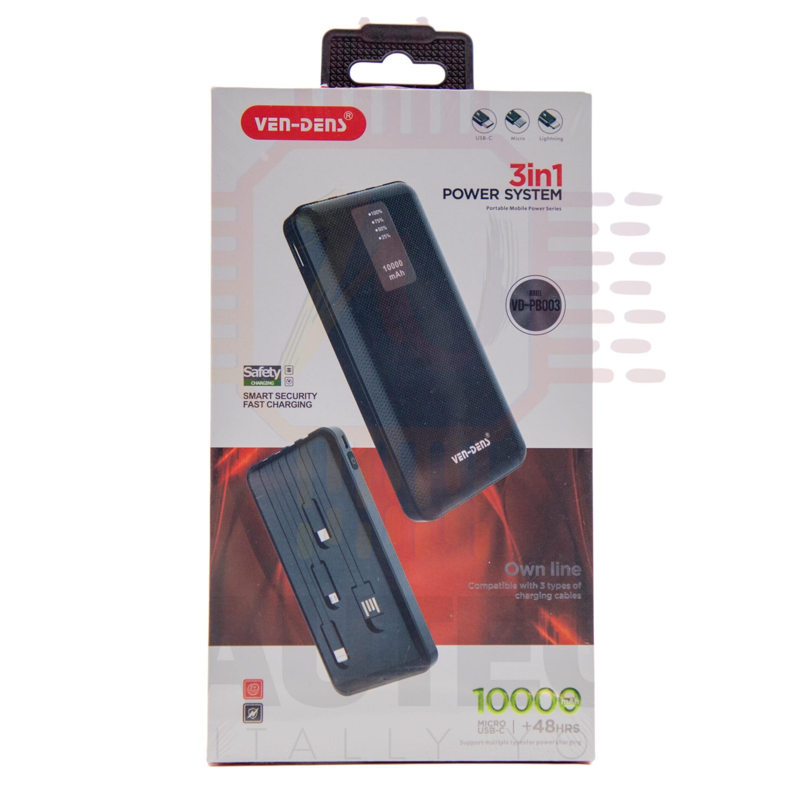 Ven-Dens High Quality Polymer Portable Battery Power Bank with Display - 10000mAh - Black1i Ven-Dens High Quality Polymer Portable Battery Power Bank with Display - 10000mAh - Black1i