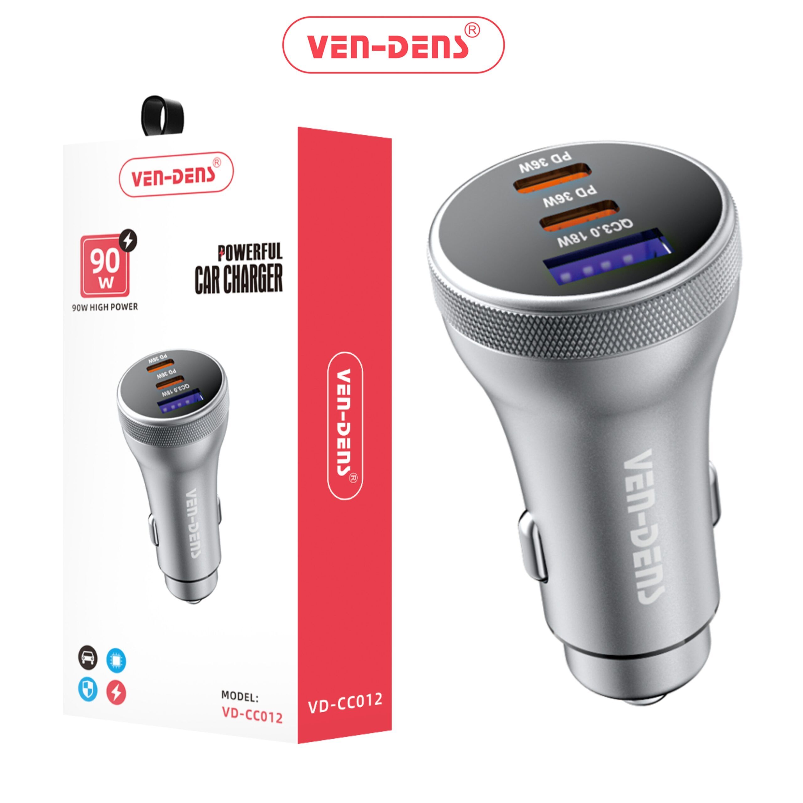 Ven-Dens 3 Port 90w Powerful Car Charger Adapter (VD-CC012) Ven-Dens 3 Port 90w Powerful Car Charger Adapter3 (VD-CC012)